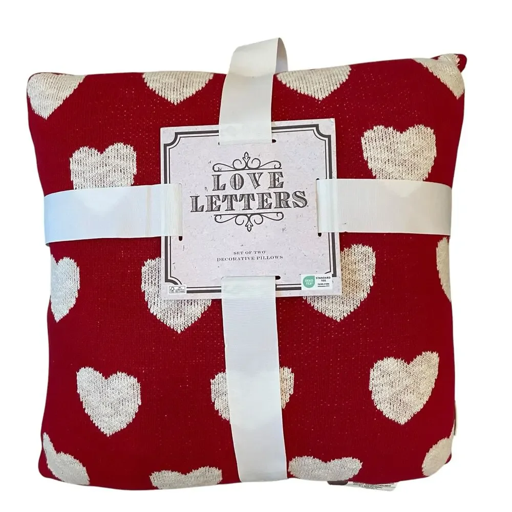 LOVE LETTERS 20x20 Heart Pillow Red and White Valentine's Home Decor NEW